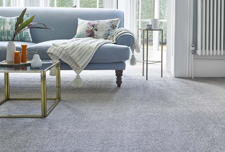 grey carpet in clean home with same colour sofa in background